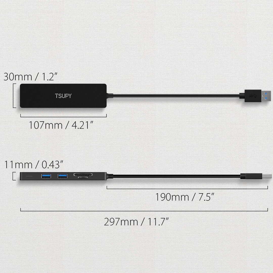 TSUPY USB-3.0-Hub, Multiport-Splitter, 5 USB-Ports mit Micro-SD-Kartenleser für PC, MacBook, Surface