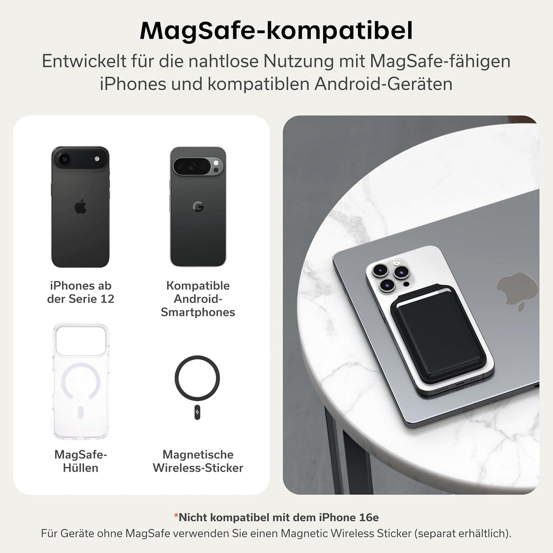 SATECHI Magsafe Wallet und Double Flap Stand mit Magnetfunktion, iPhone Wallet mit 4 Kartenfächern,