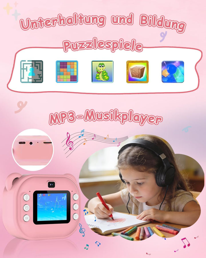 Sofortbildkamera Kinder, 1080P Dual-Linse Kinderkamera Sofortbildkamera, 2" Bildschirm Digitalkamera