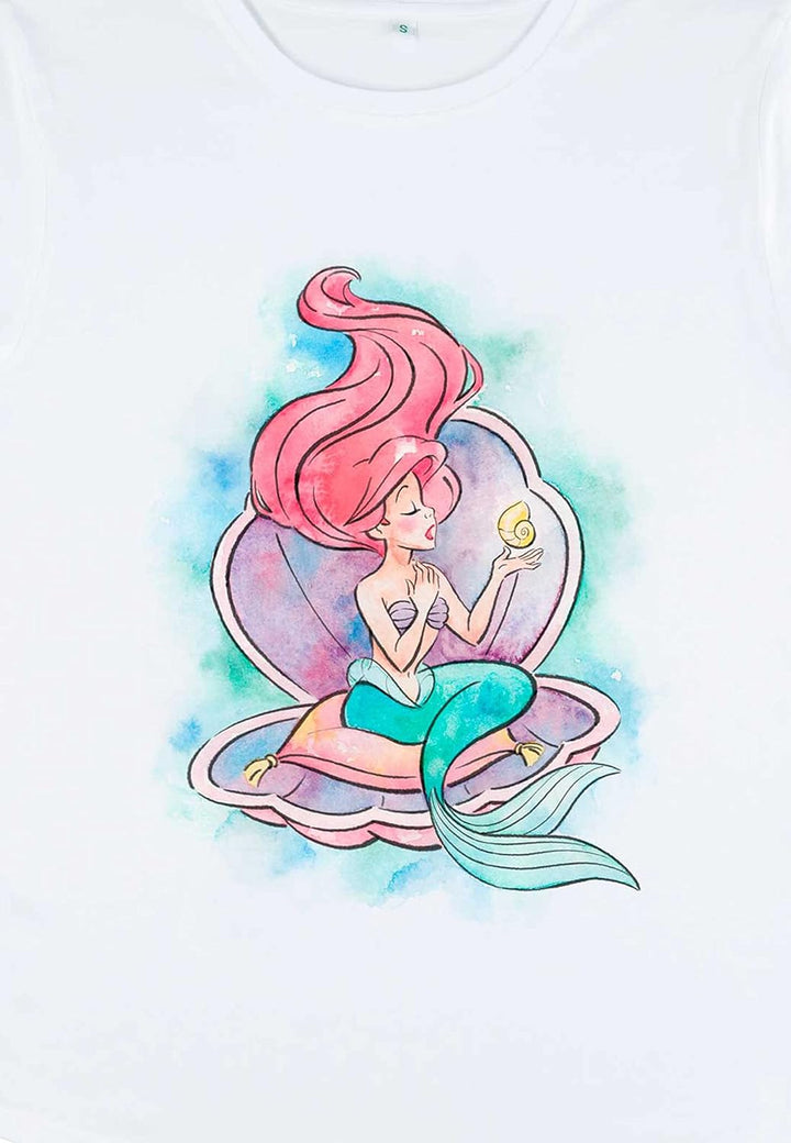 Disney Damen The Little Mermaid Shining Voice Women's Organic Rolled Sleeve T-shirt M Weiss, M Weiss