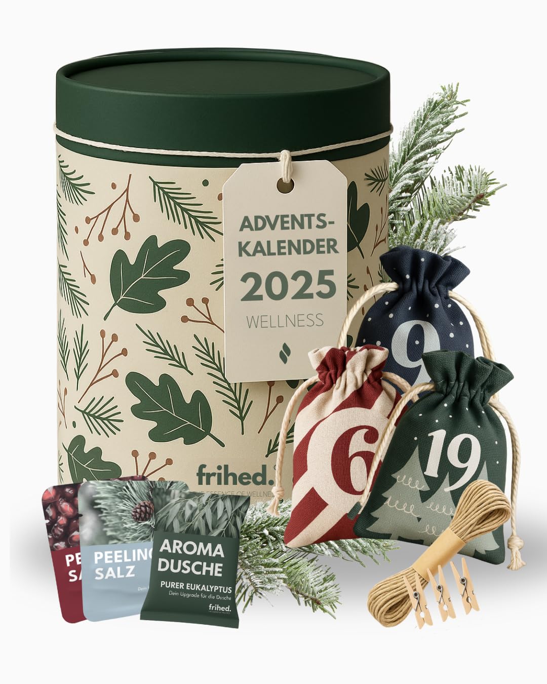 frihed. Sauna Adventskalender 2024 - Limitiert - 24 Wellness Salze - Peeling nach Sauna, Dusche & Ba