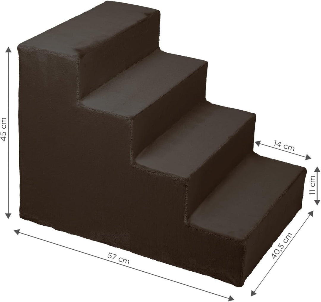 Mg Design Hundetreppe 4 Stufen in Dunkelbraun – Stabiler Holzrahmen, gelenkschonend, leicht &amp; mobil,