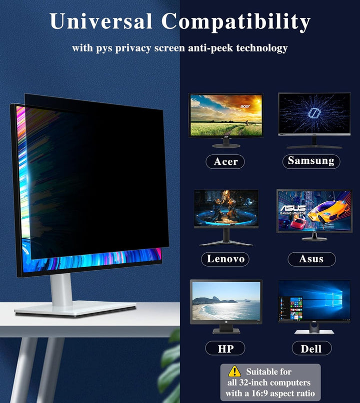 PYS 81,3 cm (32 Zoll) Sichtschutz für 16:9 Breitbild-Computer-Monitor – leicht abnehmbarer Display-F