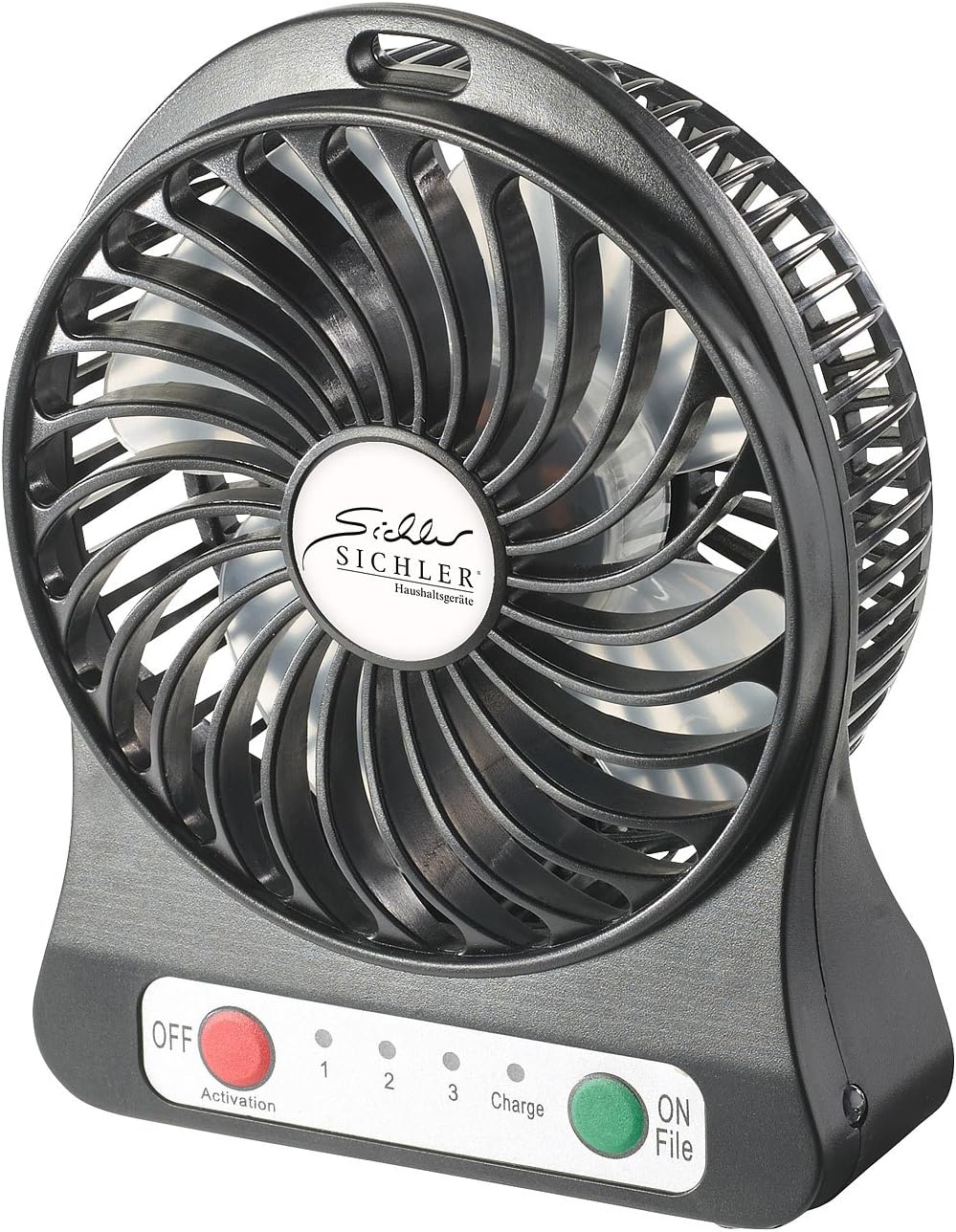 Sichler Haushaltsgeräte Ventilator mit Batterie: 3in1-Akku-Tisch-Ventilator mit Powerbank-Funktion &