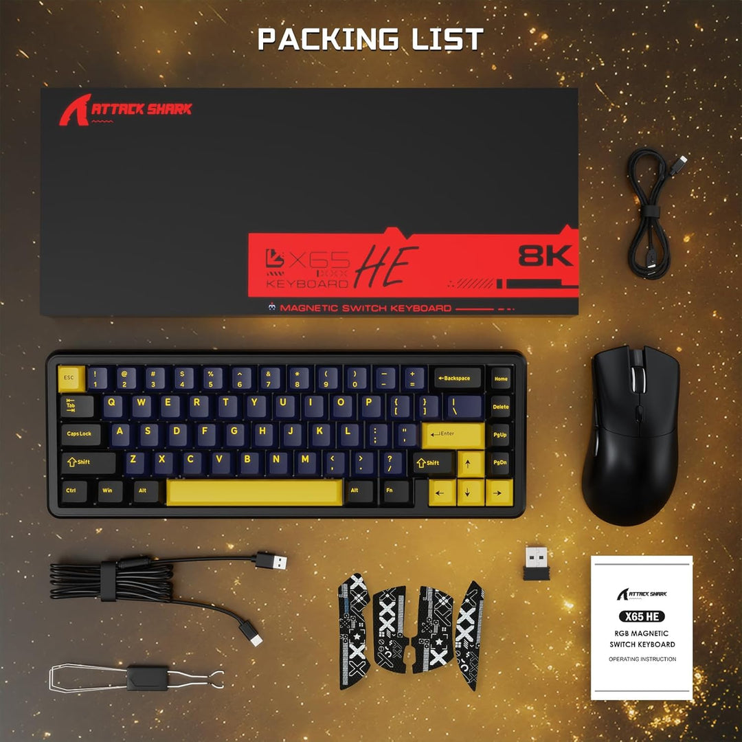 ATTACK SHARK Gaming-Tastatur &amp; -Maus-Set, X65 HE Kabelgebundene Magnettastatur und R1 Kabellose 59g