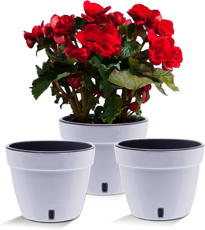 Santino ASTI 3er Set 18CM Selbstwässernder Blumentopf mit Wasserstandsanzeiger - Rund Premium Qualit