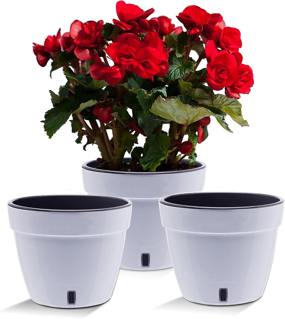 Santino ASTI 3er Set 27CM Selbstwässernder Blumentopf mit Wasserstandsanzeiger - Rund Premium Qualit