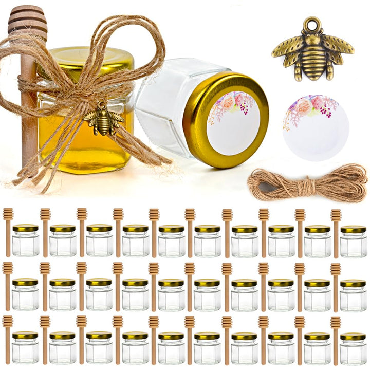 Kleine Honiggläser, Honigglas mit Honiglöffel, Kleine Gläser mit Bienen Anhänger, Mini Honigtöpfe mi
