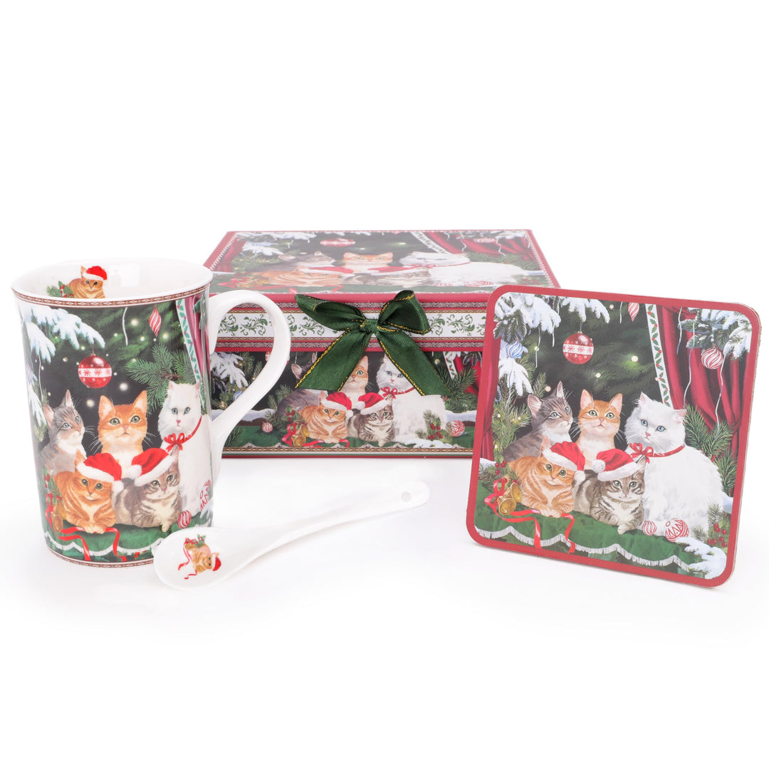 Christmas Concepts® Festive Cat Deluxe Keramikgeschirr-Serie, Teeservice mit 297 ml Tasse, Löffel un