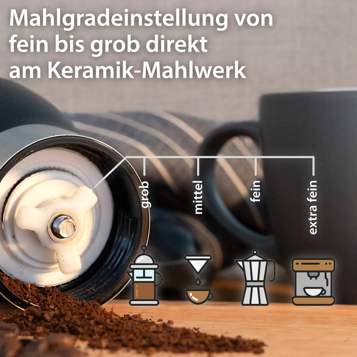 ADE Manuelle Kaffeemühle mit Kegel-Keramikmahlwerk | stufenloser Mahlgrad | für 65 g Kaffeepulver