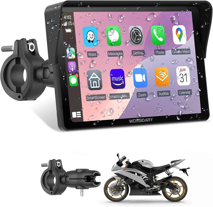 W722 Motorrad Carplay Display,Kabelloses CarPlay Motorrad & Android Auto für Moto,7 Zoll IP67 Wasser