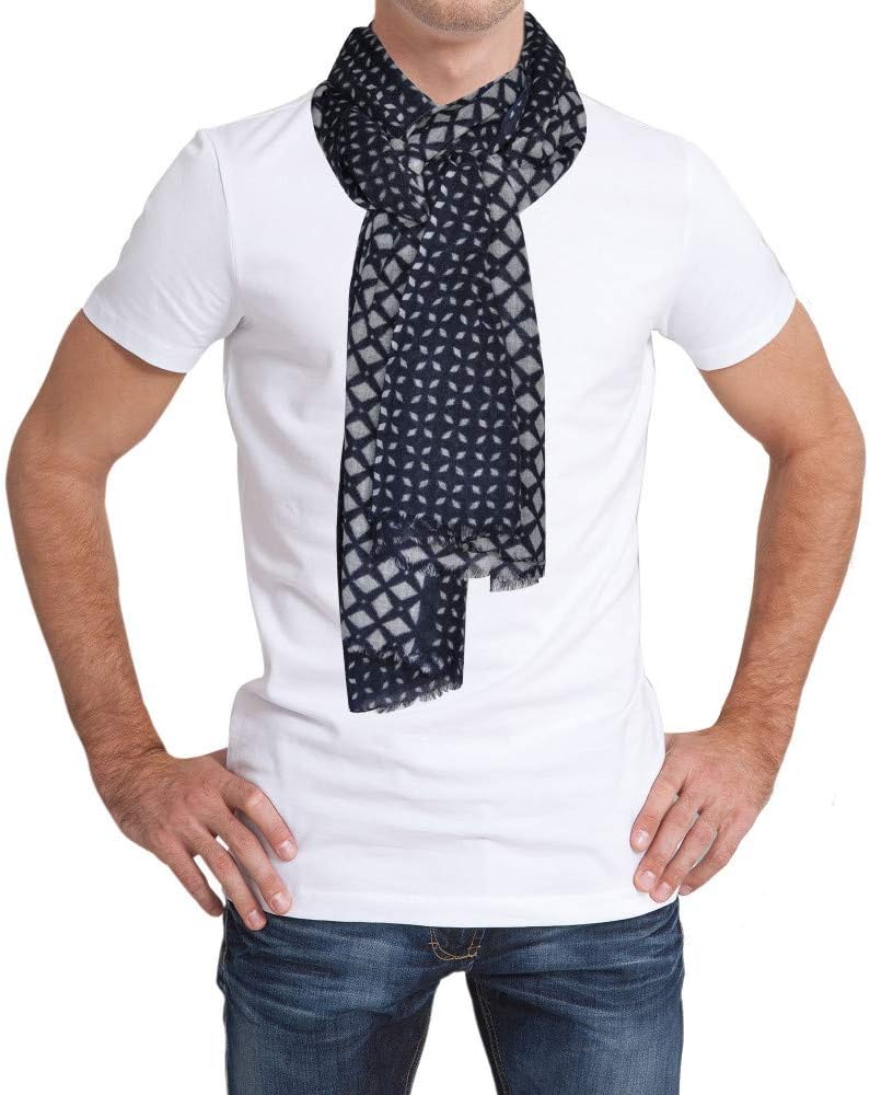 LES POULETTES -Schal 100% Wolle, Blau Navy Rhombuses Grau