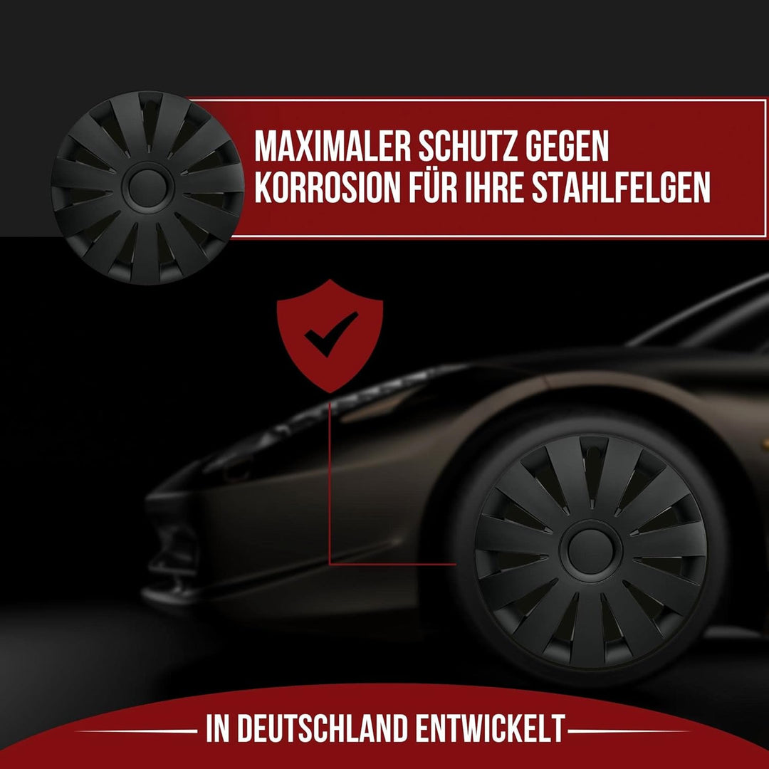 Albrecht 16 Zoll Radkappen schwarz für Stahlfelgen - Strike Radzierblenden aus hochwertigem Kunststo