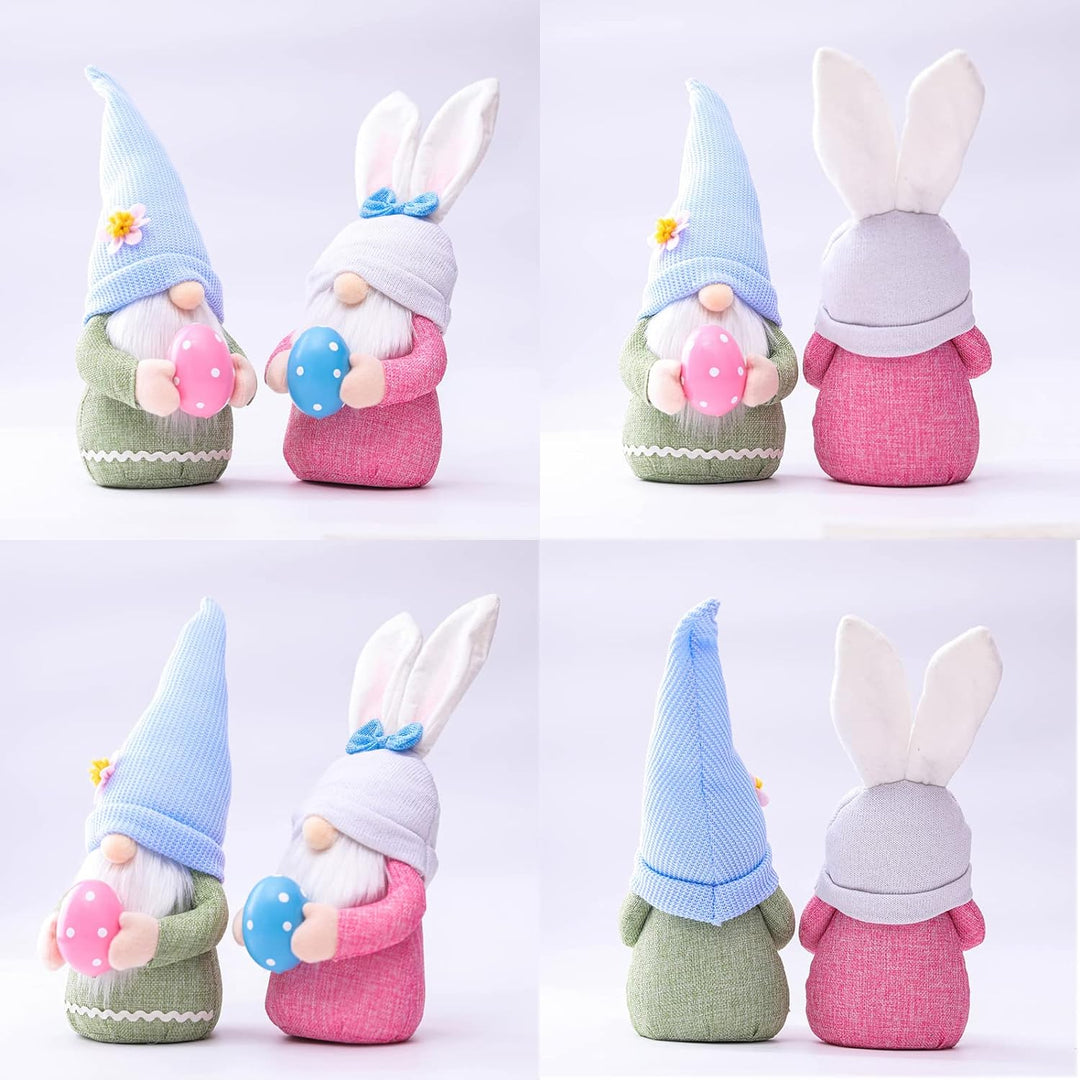 ENLACE 2 Stück Ostern Deko Wichtel, Handgemachte Plüsch Osterhasen Zwerg mit Eiern, Osterhasen Puppe