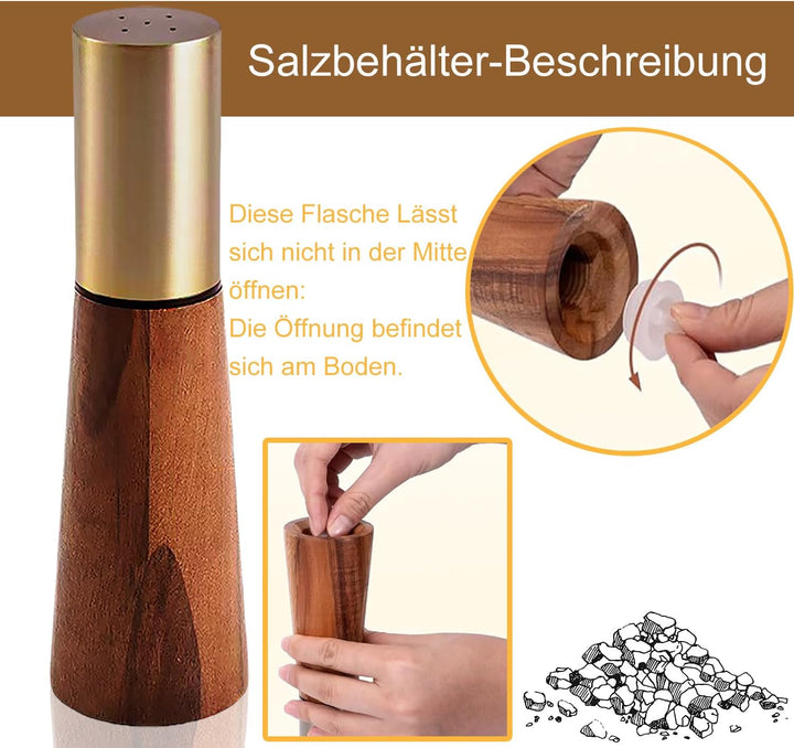 Set aus Salzstreuer und Pfeffermühle Manuelle Pfeffermühle Mit Holzsockel Mahlwerk aus Keramik Einst