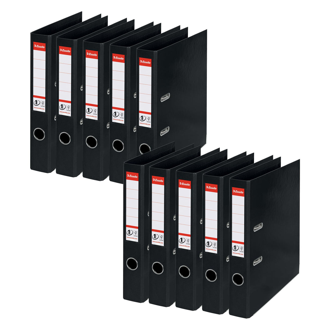 Esselte Ordner, A4, 10er Pack, 50 mm Rückenbreite, Kunststoff, schwarz, 811470 Schmal Schwarz 10er P