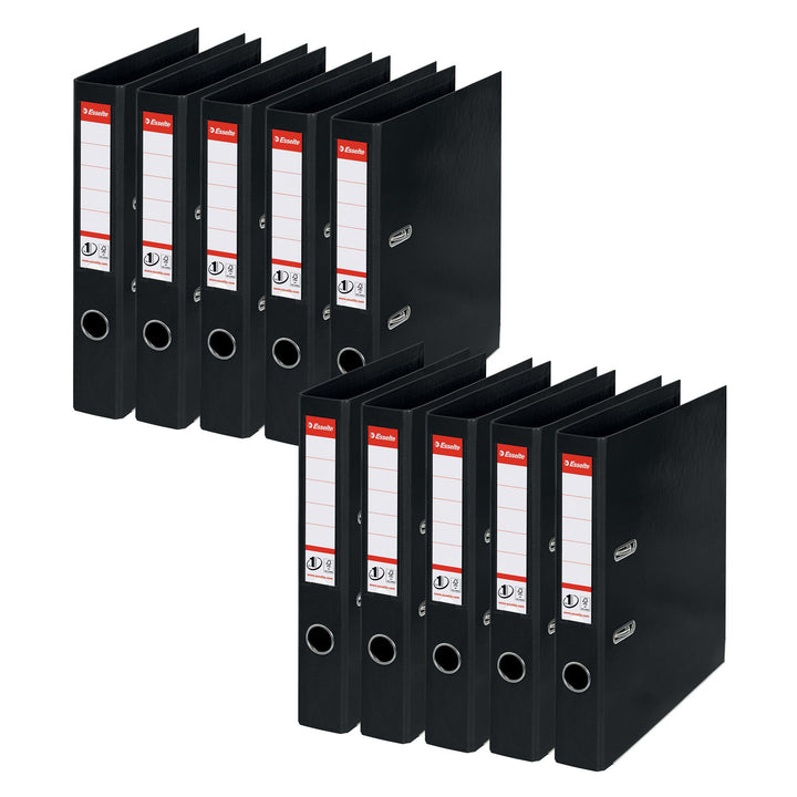 Esselte Ordner, A4, 10er Pack, 50 mm Rückenbreite, Kunststoff, schwarz, 811470 Schmal Schwarz 10er P