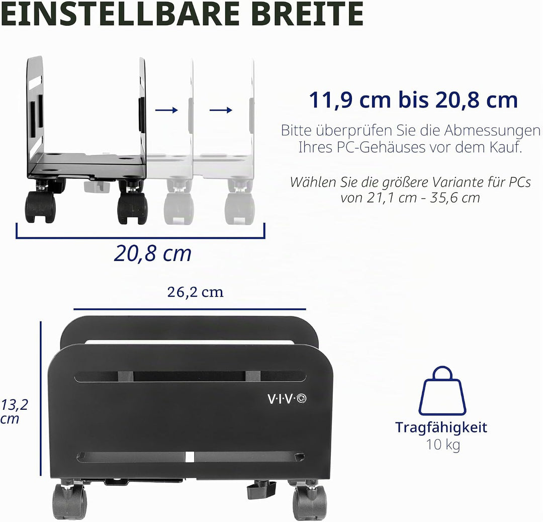 VIVO Computer Tower Desktop ATX-Case, CPU Steel Rolling Stand, 4.7 to 8.2 inch Wide Adjustable Mobil