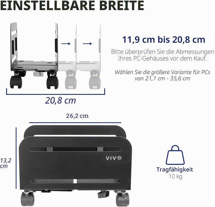 VIVO Computer Tower Desktop ATX-Case, CPU Steel Rolling Stand, 4.7 to 8.2 inch Wide Adjustable Mobil
