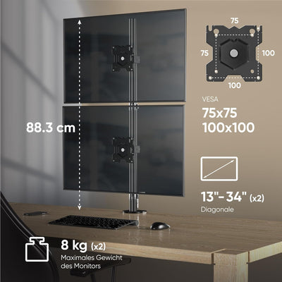 ONKRON Monitor Halterung 2 Monitore/Monitor Arm 2 Monitore 13-34 Zoll schwenkbar & neigbar 8kg (x2)