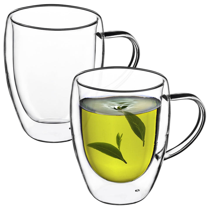 KADAX doppelwandige Glas Tasse, Glas mit Griff, 270ml, Trinkglas für Saft, Tee, Kaffee, Drink, Wasse