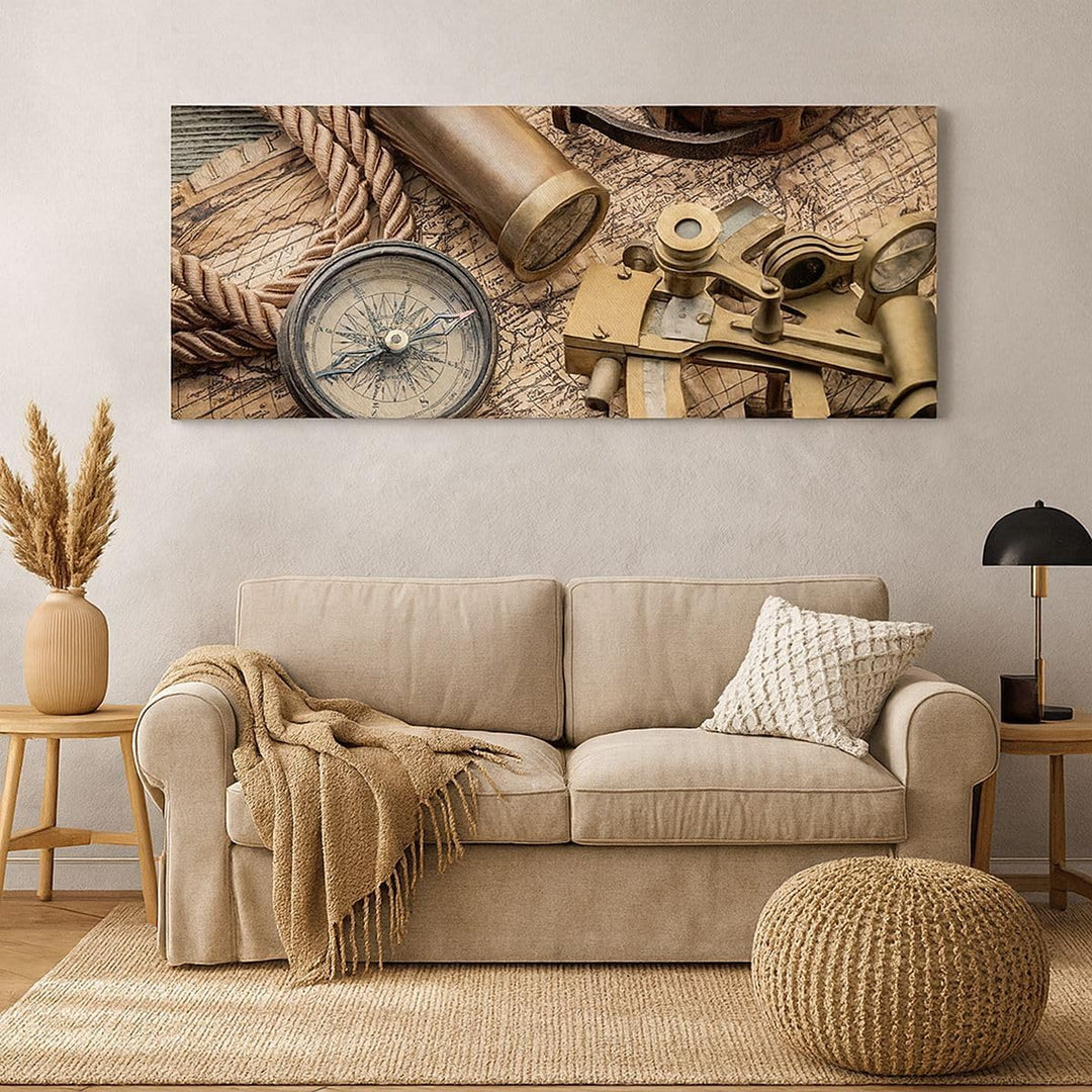 Wandbilder Dekoration Wohnzimmer Kompass Kompass Karte Panorama Bilder auf Leinwand 120x50cm Leinwan