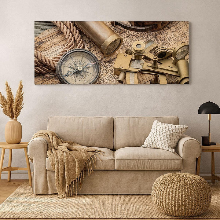 Wandbilder Dekoration Wohnzimmer Kompass Kompass Karte Panorama Bilder auf Leinwand 120x50cm Leinwan