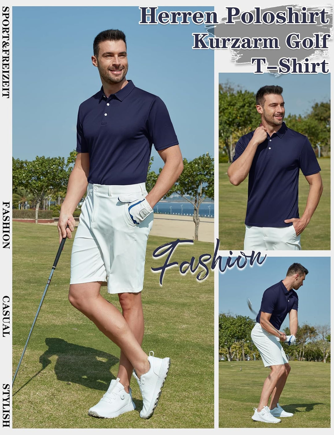 KEFITEVD Herren Poloshirt Kurzarm Golf T-Shirt Schnelltrocknend Atmungsaktiv Funktionsshirt Regular-