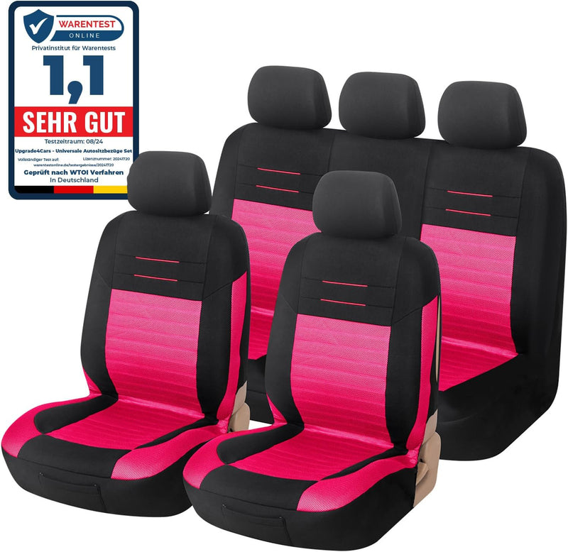 Upgrade4cars Auto-Sitzbezüge Pink Schwarz | Auto-Schonbezüge Set für Vordersitze & Rückbank | Rosa A