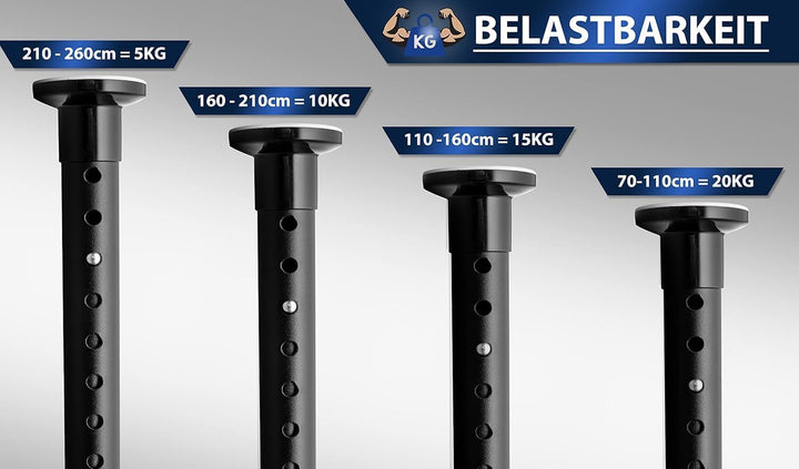 MEISENBERG Duschvorhangstange ohne Bohren 160-210cm, Ø25mm Matt Schwarz Klemmbare belastbare Gardine