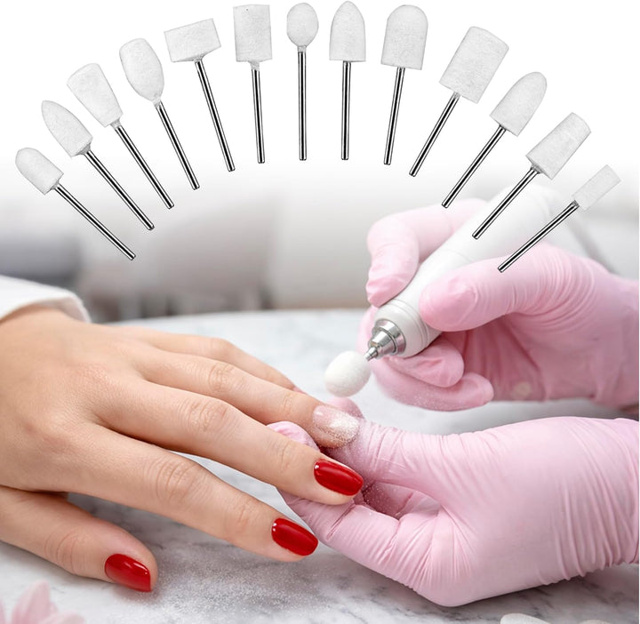 12 Teilig Filzpolierer Set Ersatzaufsätze | Schleifkörperset für Maniküre Pediküre Nagelpflege | Nag