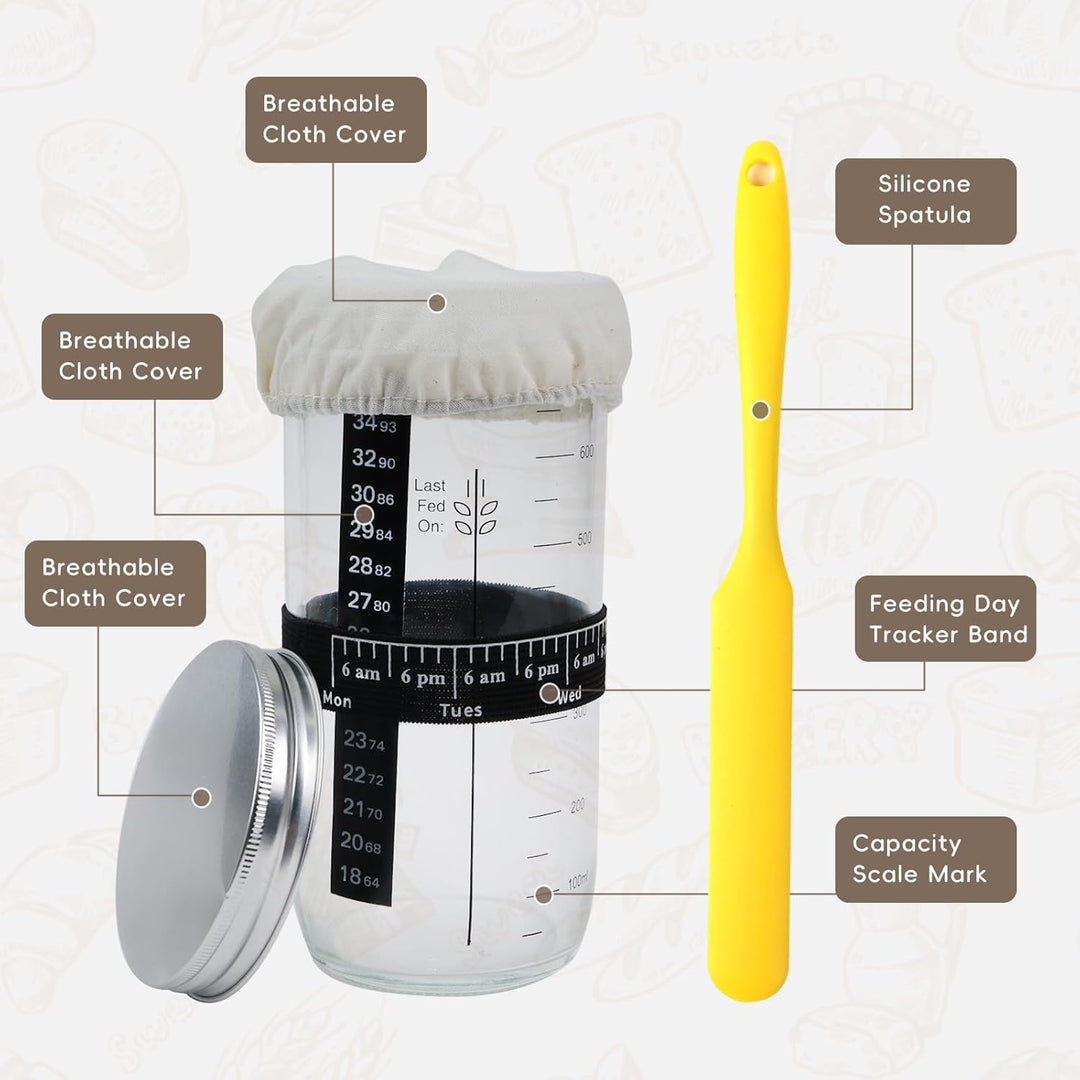 Sauerteig-Starter-Set, runder und ovaler Sauerteig-Gärkorb, 100 % natürliches Rattan, 600 ml Sauerte