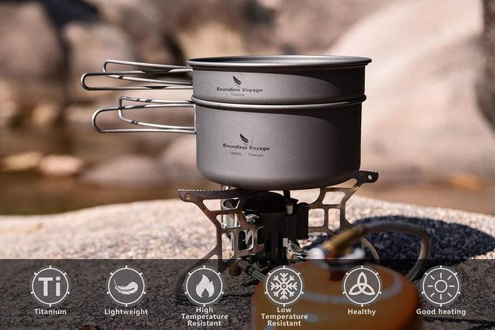 Boundless Voyage Outdoor 750ml 800ml 1100ml 1300ml Titantopf mit Deckel Folding Bail Griff Camping W