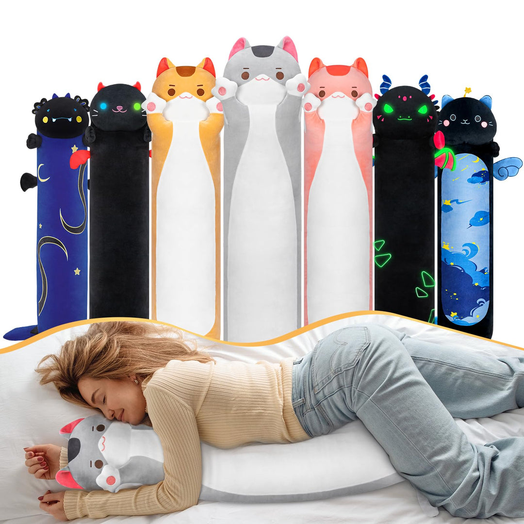 Mewaii Graue Katze Plüschtier 50CM Lange Katze Kuscheltier Plüschtier Katze Kissen für Kinder Gesche