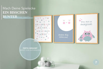 Papierschmiede® Kinderbilder 3er Set, A3 gerahmt in Holzrahmen (Natur), Geschenk für Jungen & Mädche