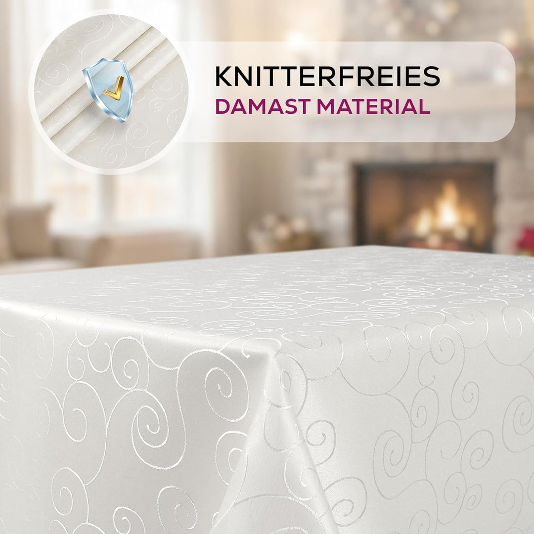 BEAUTEX Tischdecke Damast Ornamente - Bügelfreies Tischtuch - Fleckabweisende, Pflegeleichte Tischwä