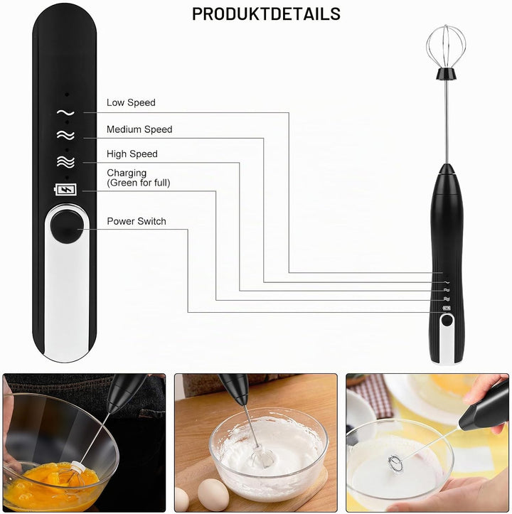 Milchaufschäumer Elektrisch USB Milchaufschäumer Stab with 3 Heads, Elektrischer Schneebesen 3 Einst
