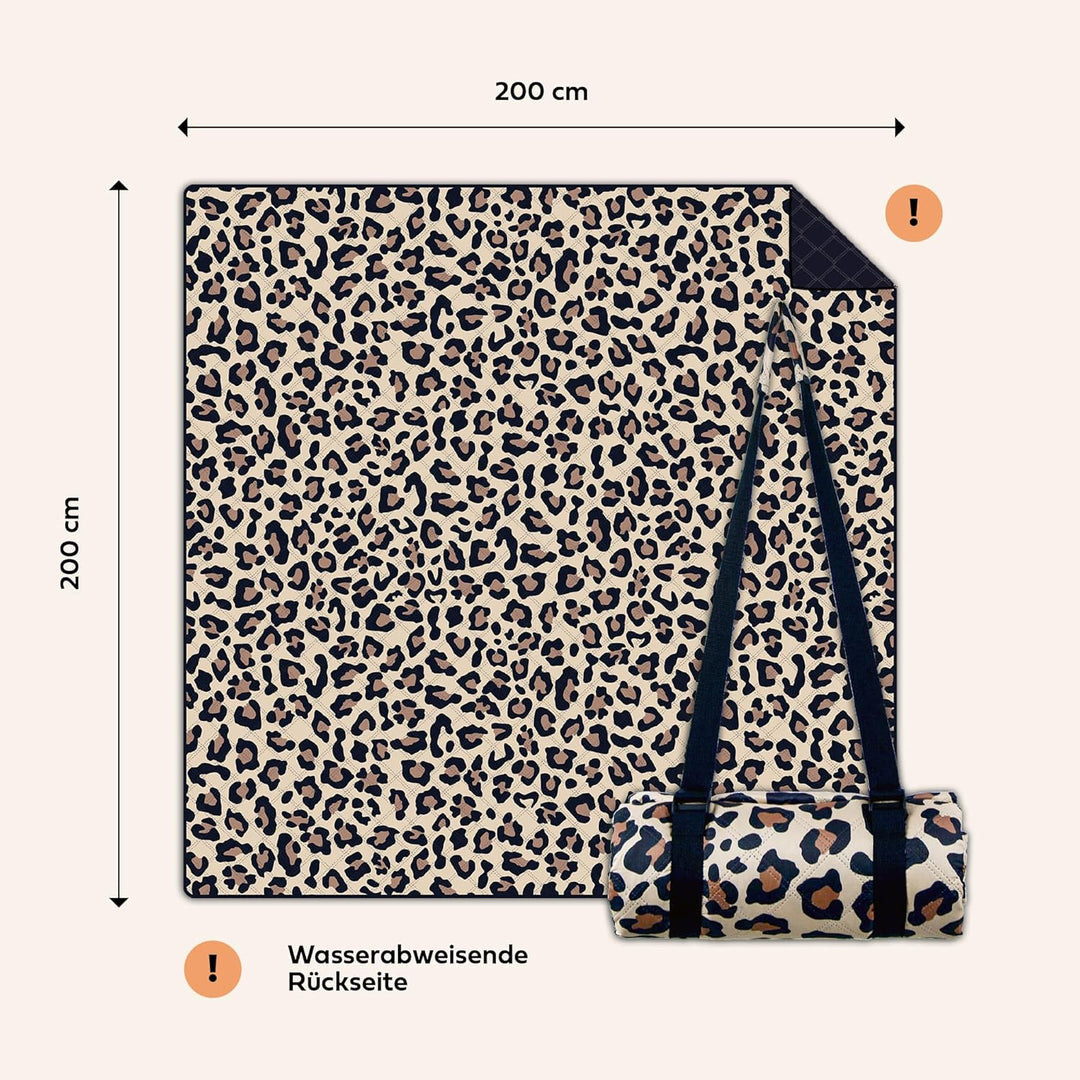 NAYA STUDIOS® Picknickdecken (Leo) - extra grosse Picknickdecke 200x200 cm - waschbare Campingdecke