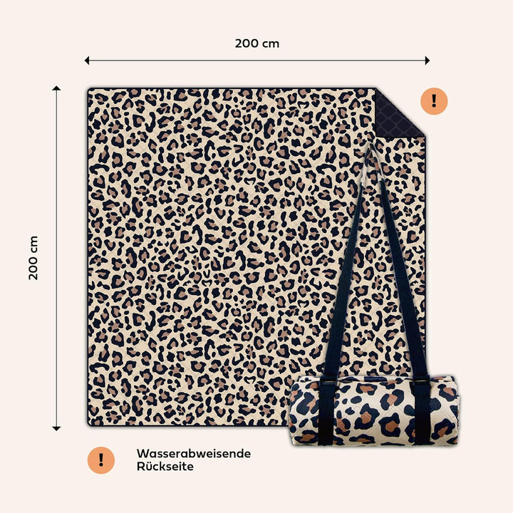 NAYA STUDIOS® Picknickdecken (Leo) - extra grosse Picknickdecke 200x200 cm - waschbare Campingdecke