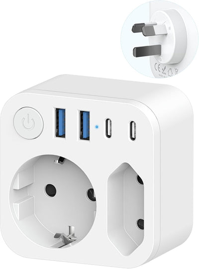 Reiseadapter Australien Deutschland Stecker mit 4 USB (2 Typ-C), 2 Fach Reiseadapter Neuseeland, Rei