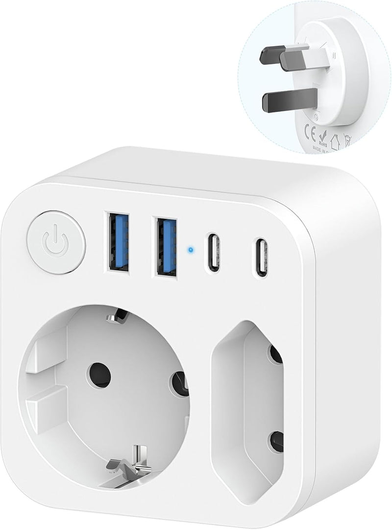 Reiseadapter Australien Deutschland Stecker mit 4 USB (2 Typ-C), 2 Fach Reiseadapter Neuseeland, Rei