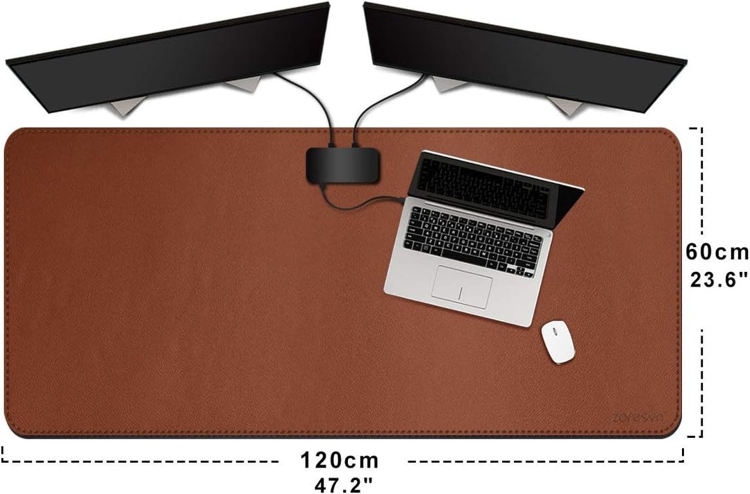 ZORESYN Schreibtischunterlage aus PU-Leder [Braun] - XXL Tischschoner (120x60cm) wasserdichte Schrei