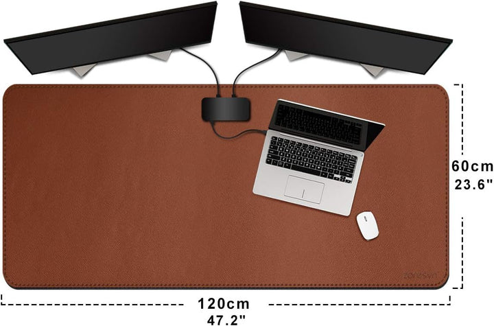 ZORESYN Schreibtischunterlage aus PU-Leder [Braun] - XXL Tischschoner (120x60cm) wasserdichte Schrei