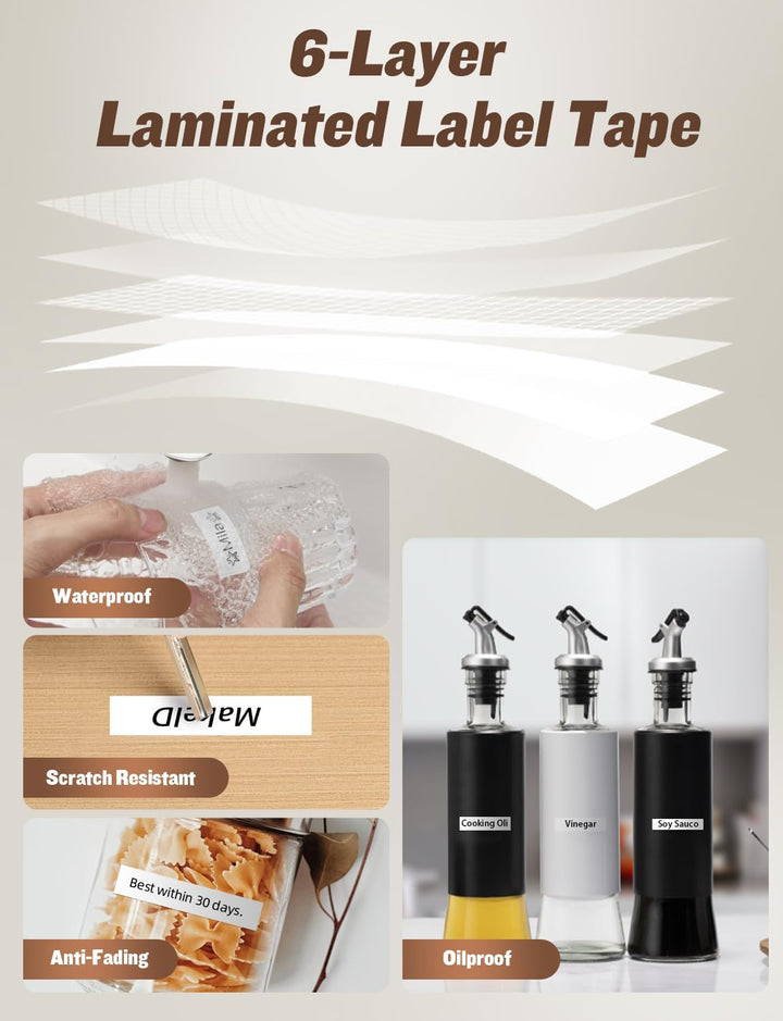 Makeid L1-C Etikettierband Nachfüllpackungen, 16mm x 4m Kontinuierliche Etiketten, 3 Rollen, Thermol