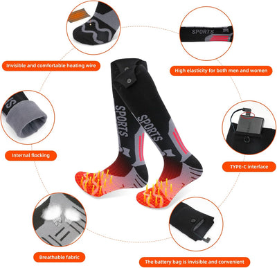ZONSUSE Beheizte Socken, Wiederaufladbar, 5000 mAh Akku, App-Fernbedienung, Winter Warme Socken mit