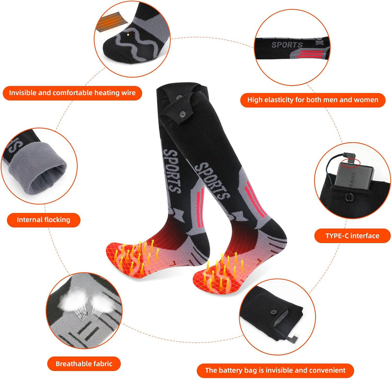 ZONSUSE Beheizte Socken, Wiederaufladbar, 5000 mAh Akku, App-Fernbedienung, Winter Warme Socken mit