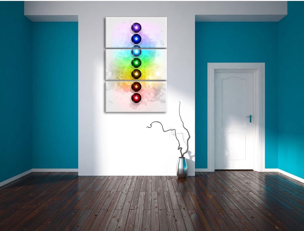 Pixxprint Chakra Eneregieelemente als Leinwandbild | Grösse: 3 Teilig (120x80) | Wandbild| Kunstdruc
