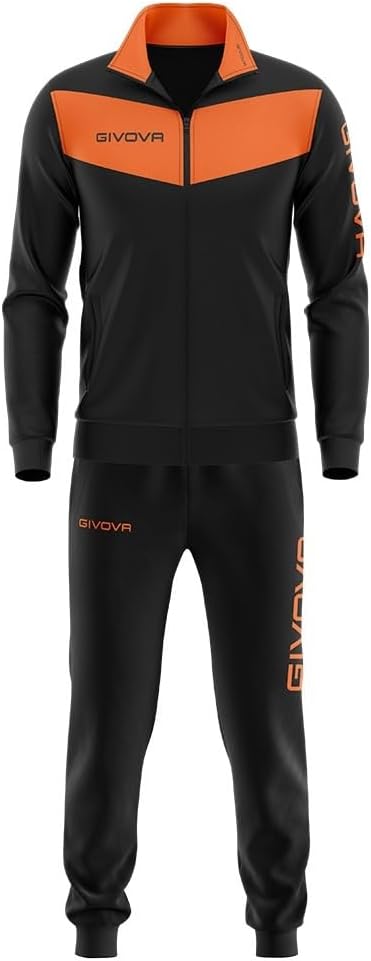 Givova TR018 Herren Visa Trainingsanzug, Mehrfarbig (schwarz/orange fluo), M