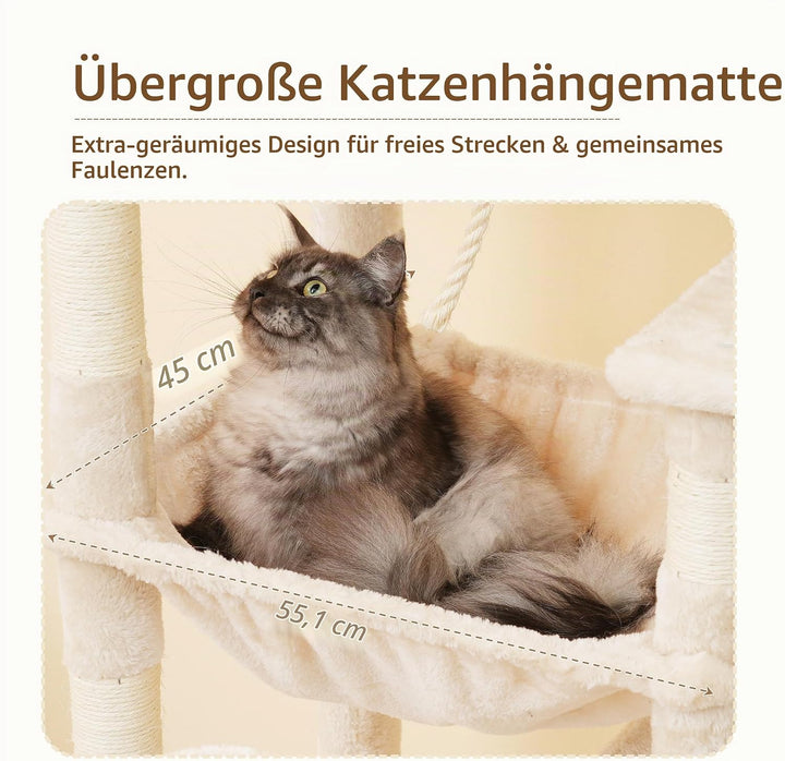 Heybly Kratzbaum, 163 cm Hoher Stabiler Katzenbaum Mit Verbreiterter Basis, Grossen Liegeflächen, Ex