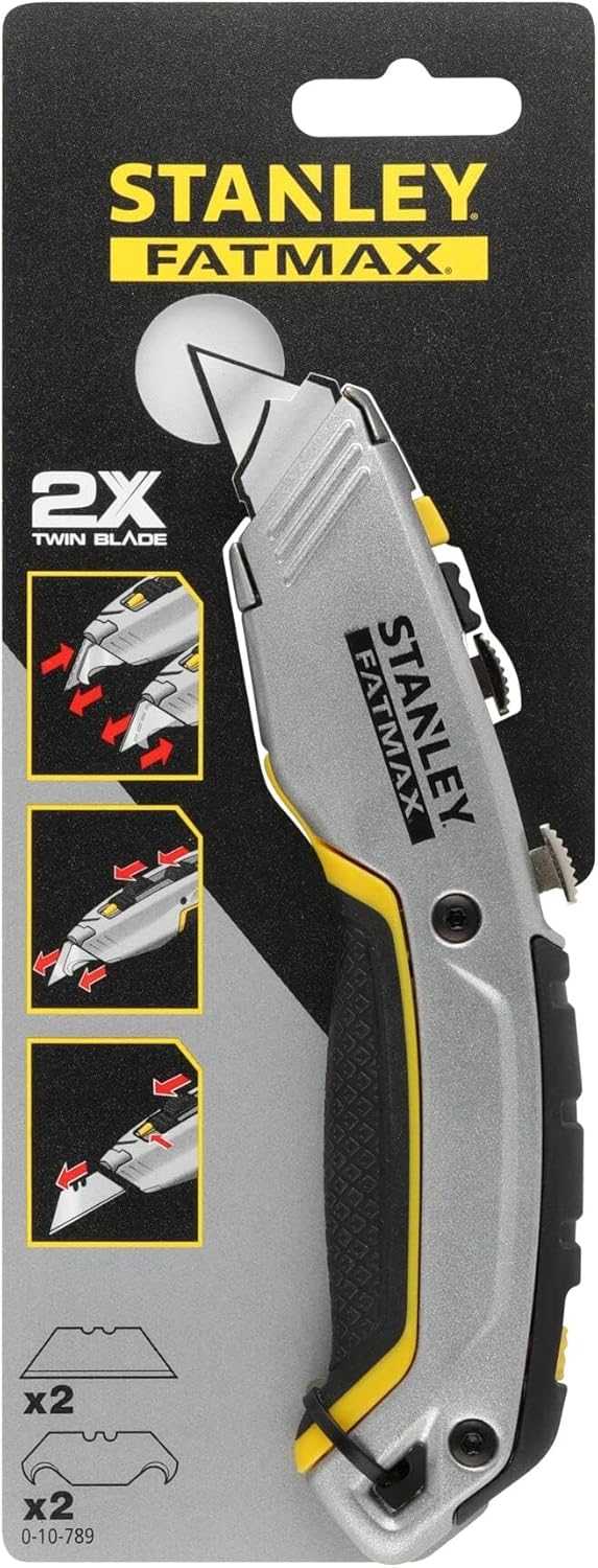 Stanley Fatmax 2 in 1 Messer PRO 0-10-789 (mit einziehbarer Klinge, 180 mm Länge, vielseitige Einsat